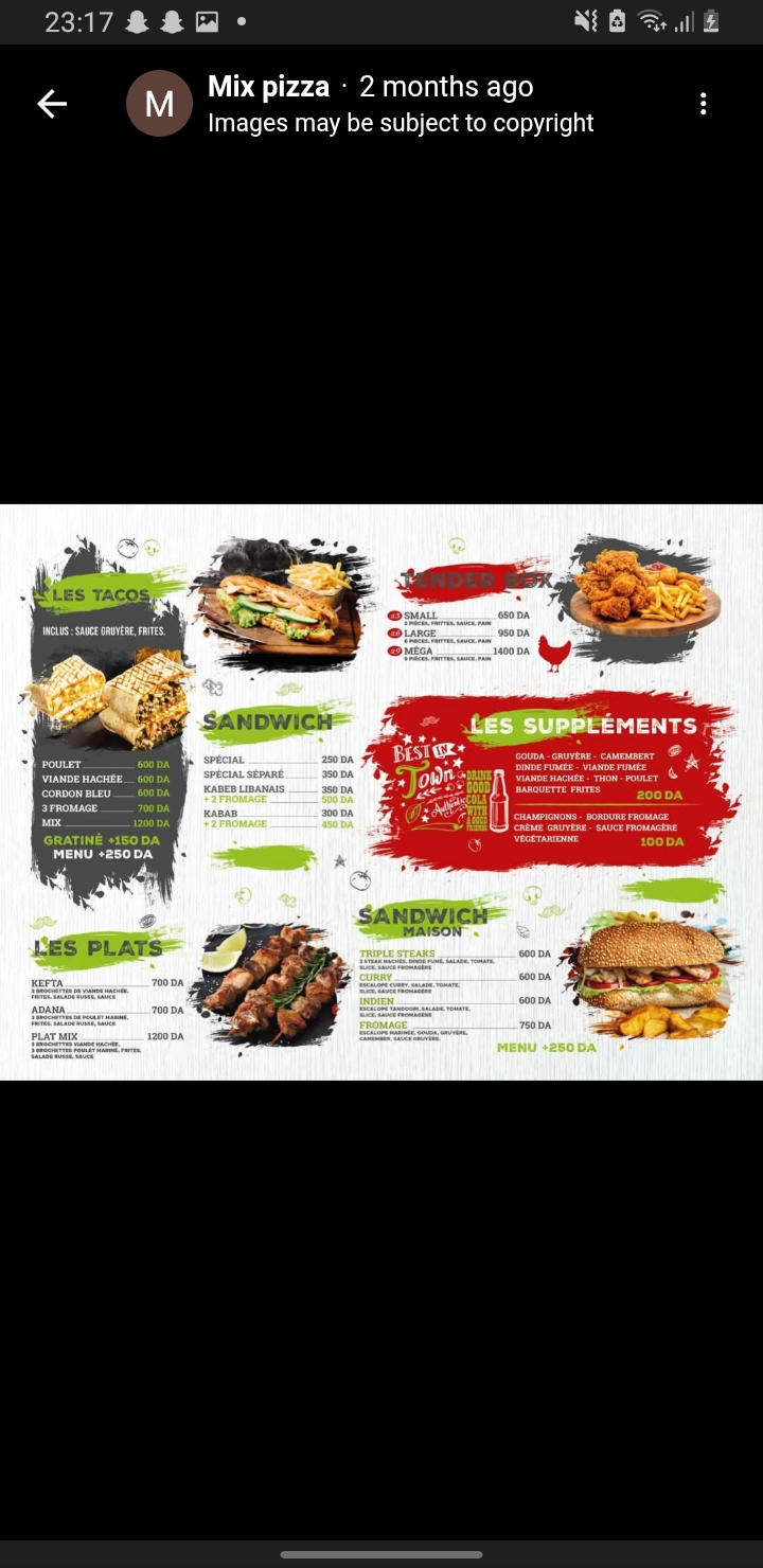 Menu complet Mix Pizza